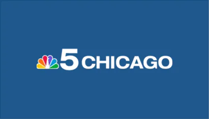 NBC 5 Chicago logo with a colorful peacock icon next to a white number 5 and the word CHICAGO on a blue background.
